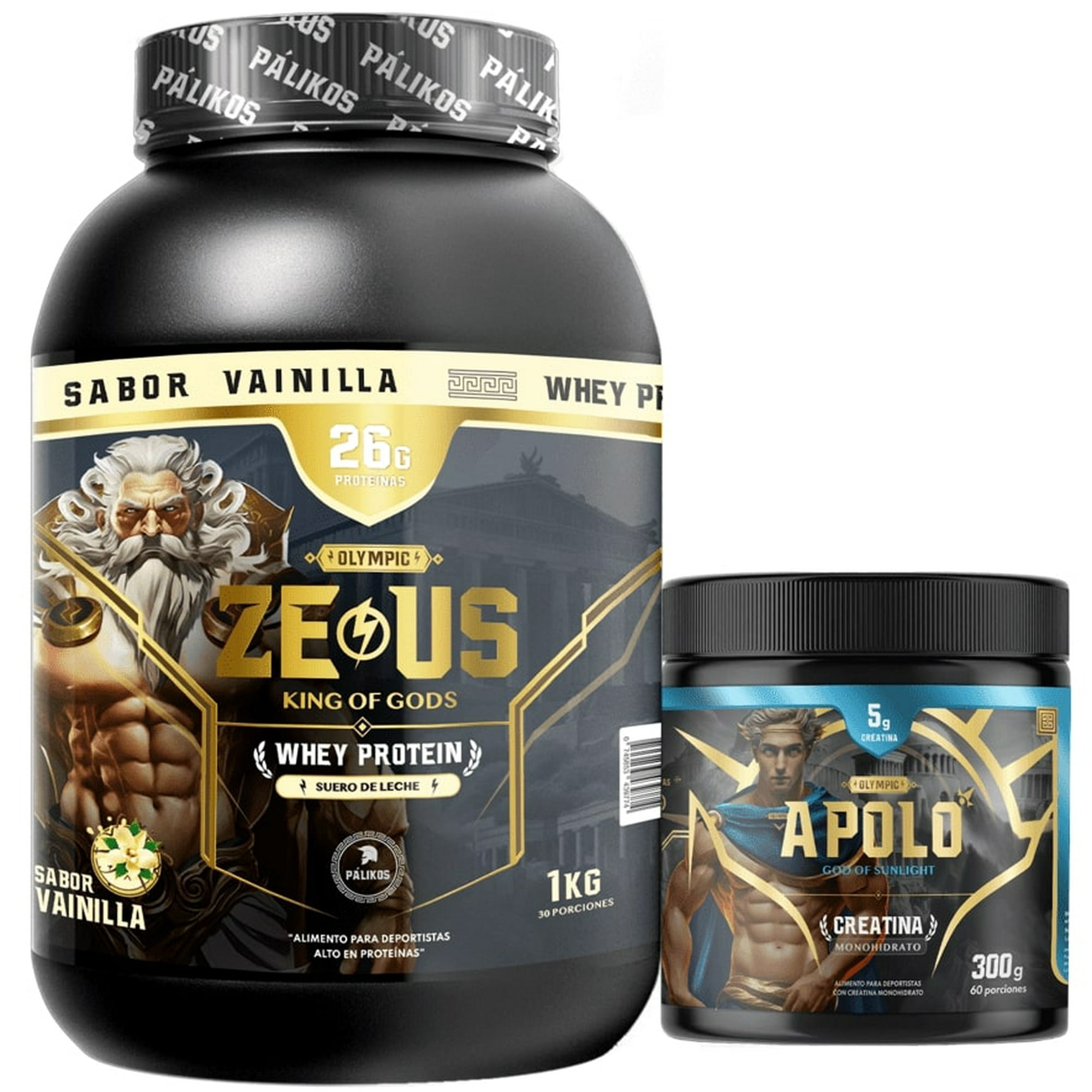 Palikos Fitness - Pack Guerrero- Whey Protein Zeus 1 Kg Vainilla + Creatina Apolo 300g