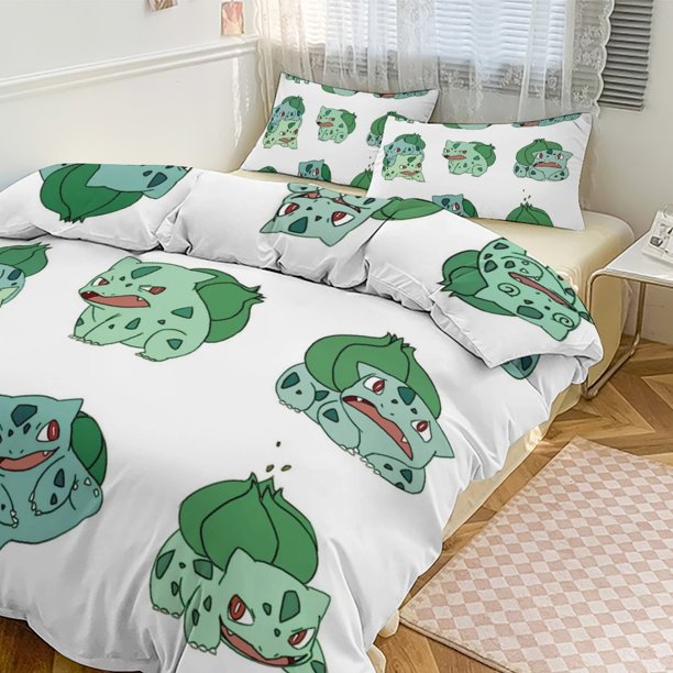 Bulb_asaur Print Bedding Set Pattern Duvet Cove Set 3 Pieces 1 Quilt Cover And 2 Pillowcases for Women Men Teens