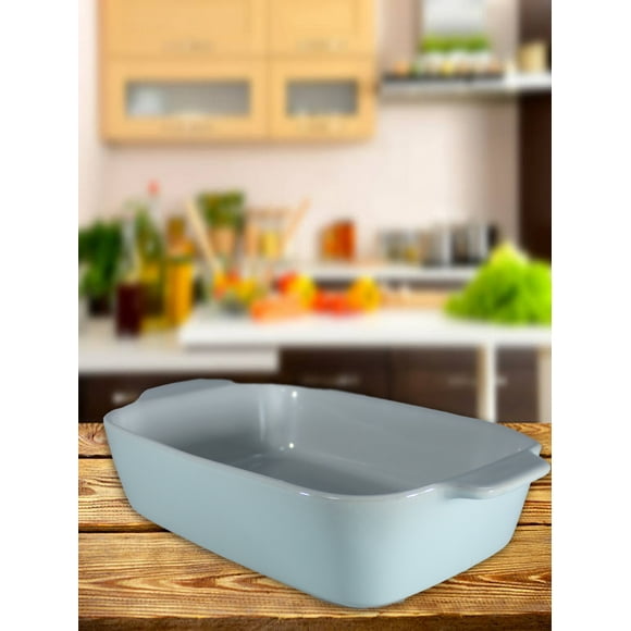 Fuente de Cerámica p/horno tipo Gres - RECTANGULAR 26x15 Blanco/Verde P1393