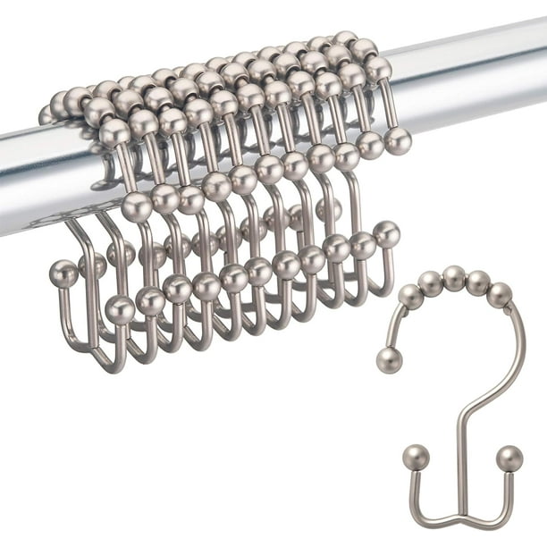Ganchos para cortina de ducha resistentes a la oxidación, con rodillos de metal de doble deslizamiento, para baño, juego de 12, níquel.