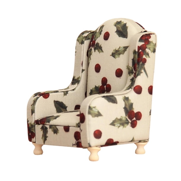 Sofá Individual En Miniatura, Mueble En Miniatura Para Casa De Muñecas Escala 1:12, Ideal Para Juegos De Rol. Estampado Floral Beige.