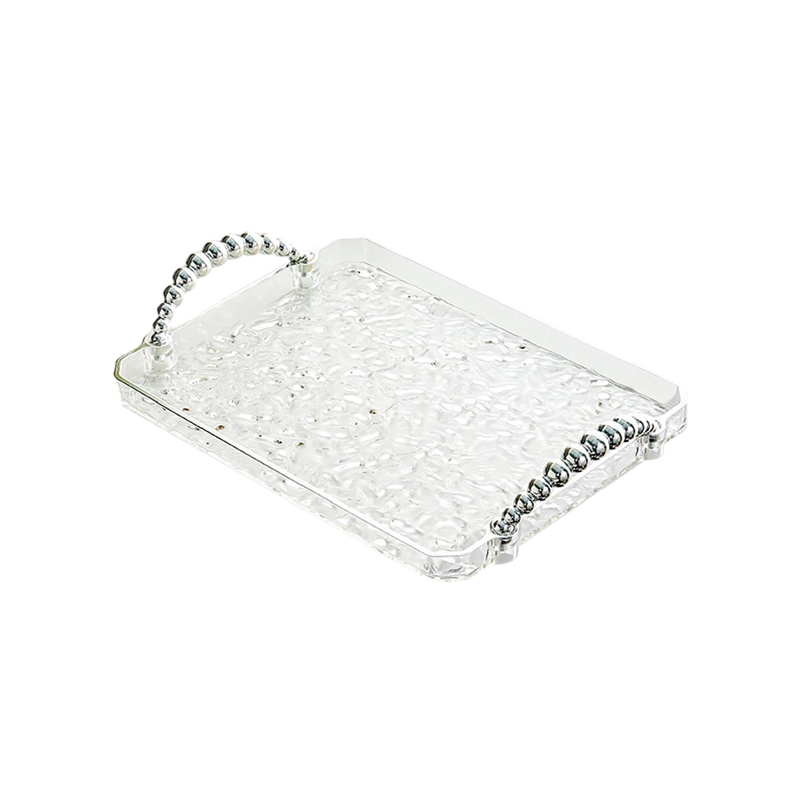 Magideal - Bandeja Rectangular Para Servir, Organizador De Tocador De Baño Con Asas, Bandeja De Almacenamiento De Joyas, Plato De Fruta Para El Hogar, Encimera Borde Plateado Transparente.