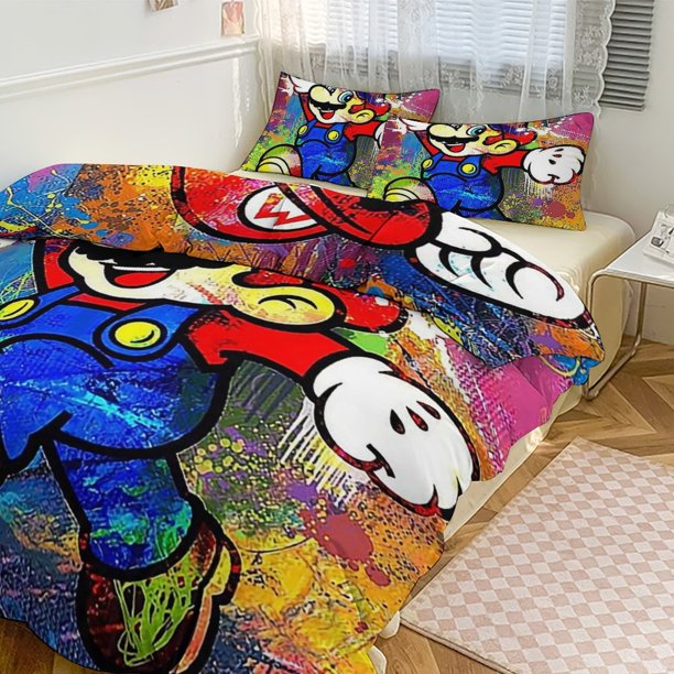Mario Print Bedding Set Pattern Duvet Cove Set 3 Pieces 1 Quilt Cover And 2 Pillowcases for Women Men Teens