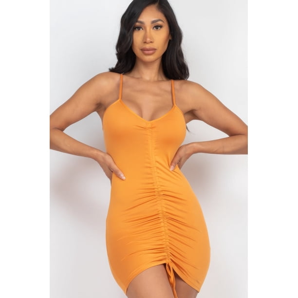 Vestido Mini con Detalle Fruncido en la Parte Delantera Ajustable Color Crema Tomate S