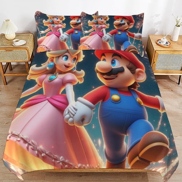 Super Mario 3-Piece Comforter Set for Bedroom Super Mario Bedding Set for Kids Adults Soft Microfiber Duvet Cover Set with Zipper Closure