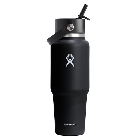 Botella de agua Hydro Flask Wide Flex Straw de 950 ml, color negro