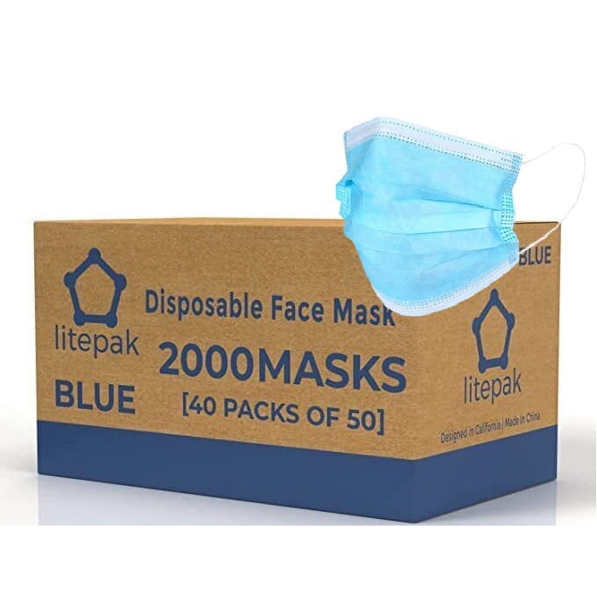 Disposable Face Masks - Mascarillas Desechables Litepak 2,000 Breathable Blue