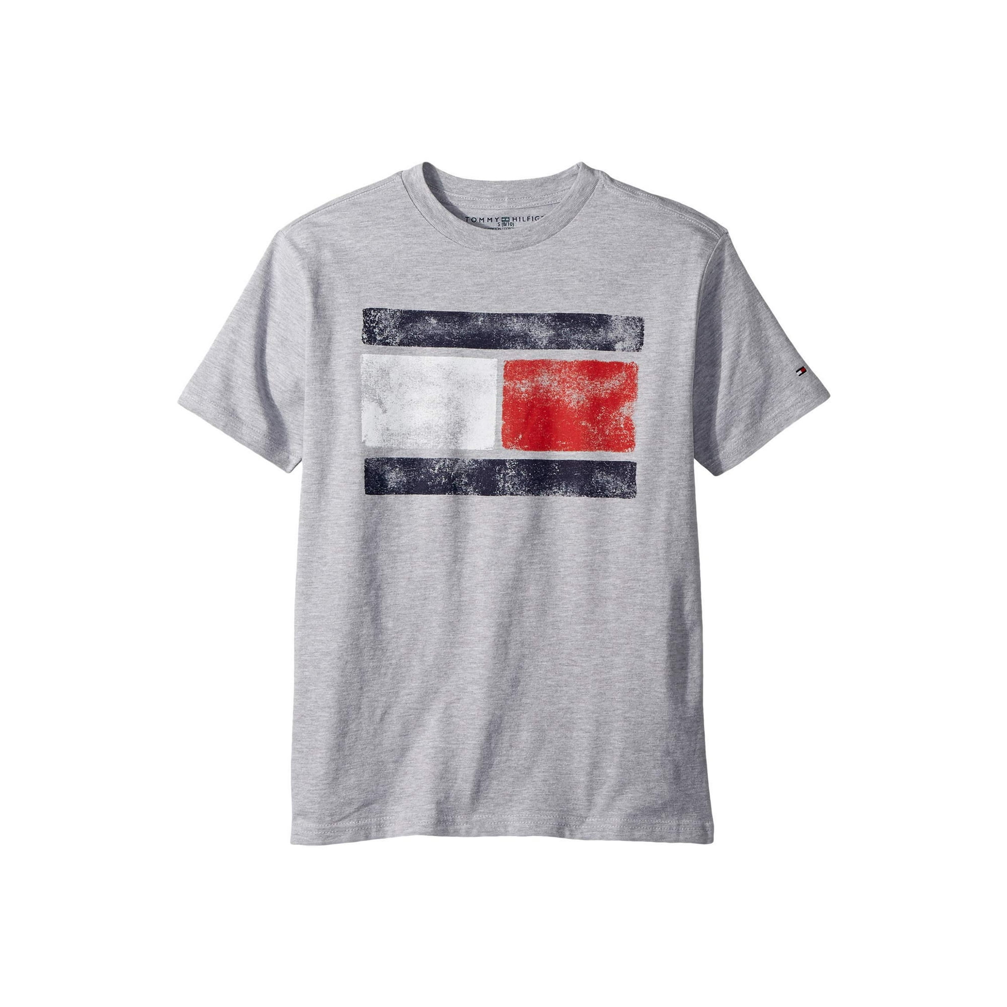 Camiseta Tommy Hilfiger De Manga Corta Con Diseño De Bandera 3t Para Niños, Color Gris