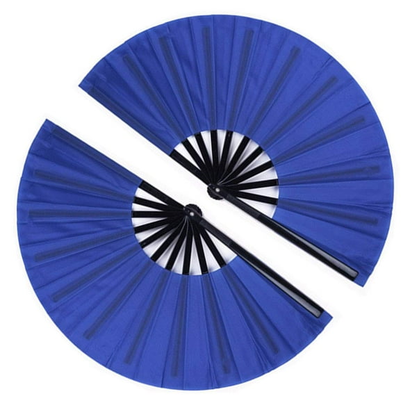 Ventilador de mano plegable Tkocisa, tamaño grande, tela de nailon, color azul vintage (2 unidades)