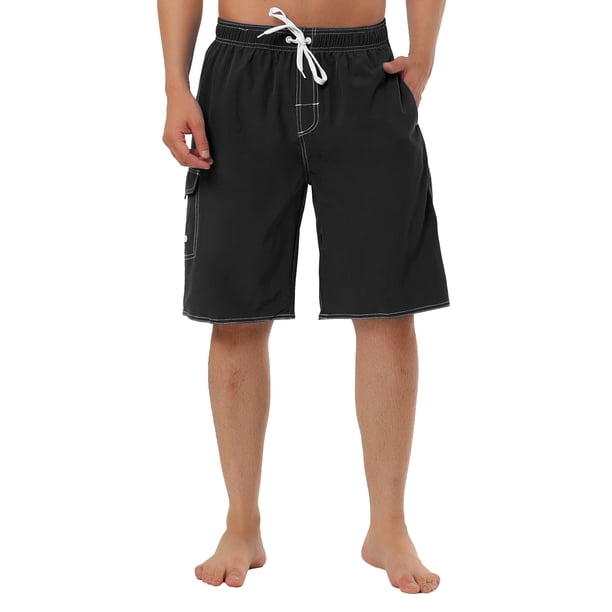 INSPIRE CHIC Pantalones Cortos de Tabla Sólidos para Hombre de Secado Rápido con Cintura Elástica y Cordón 34 Negro