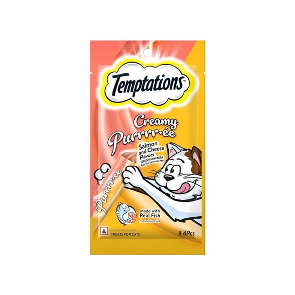 Caja Gatos Temptations Creamy Salmón - Queso 6 Un. (24 Tubos)
