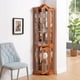 thumbnail image 2 of Curio Cabinet Lighted Glass Display Curio Cabinet w/Tempered Glass Doors and Shelves, Crown Corner Cabinet with Bulb, Corner Storage Decoration for Living room and Bedroom OAK, 2 of 3
