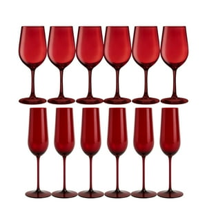 Set 12 Copas Full Color Rojo Allegra Vidrio Celebraciones