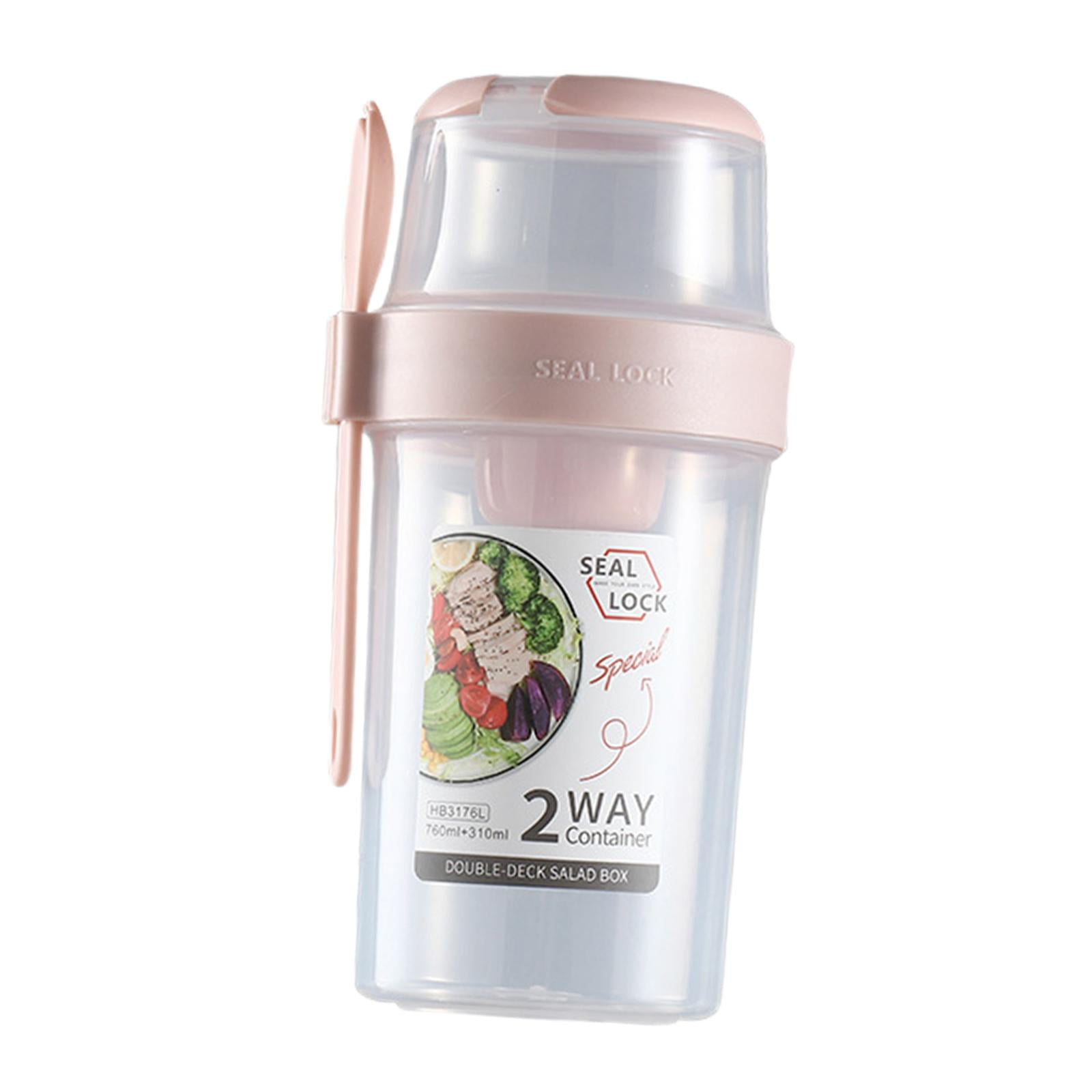 Magideal - Taza De Ensalada Con Tenedor, Taza De Postre, Recipiente De Ensalada Ligero Y Práctico, Taza De Cereales, Coctelera Para Ensalada Para Barbacoa De Pic Rosa