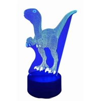 Lelumania - Lampara Ilusion 3D Velociraptor De 7 Colores, Base Touch