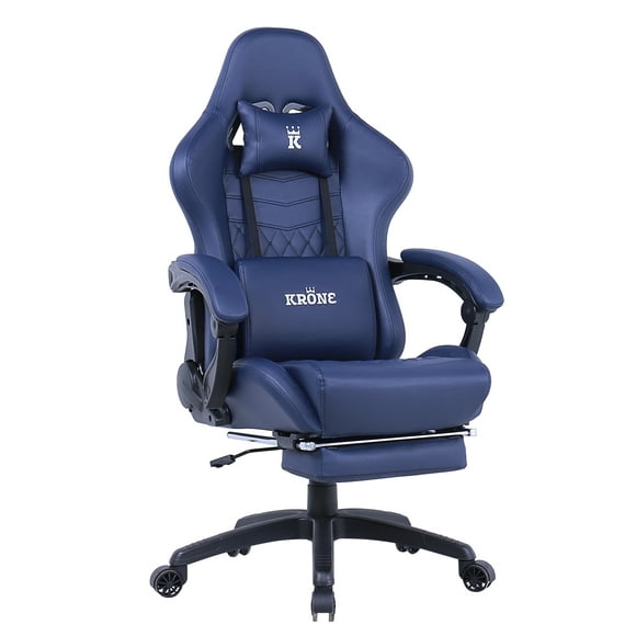 Silla Gamer Escritorio Oficina Krone XL Masajeador y Apoyapiés - Azul