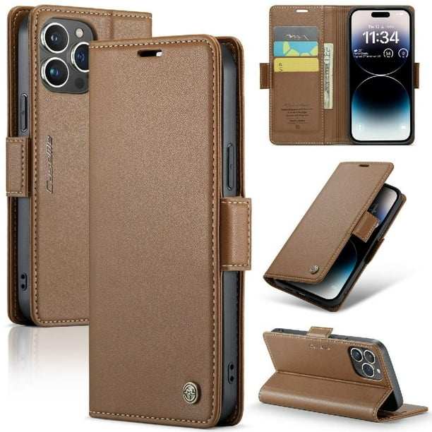CaseMe tipo cartera iPhone 14 Pro Max con cierre magnético, RFID, tarjetero, soporte, carga inalámbrica