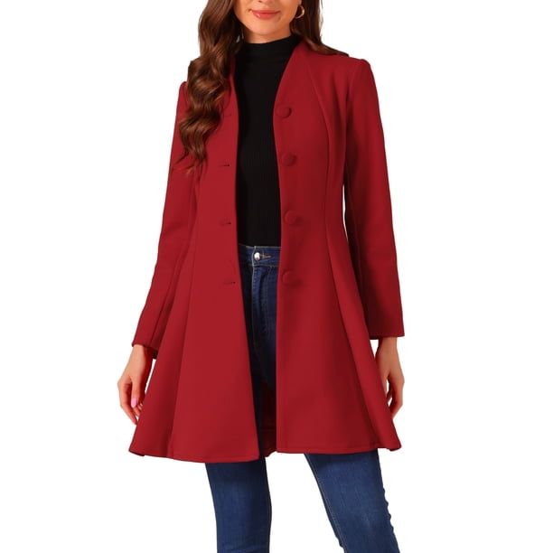 INSPIRE CHIC Abrigo de Mujer de Pecho Simple A Línea Abrigos de Invierno de Largo Medio XL Rojo