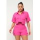 thumbnail image 1 of Conjunto De Camisa De Manga Corta Con Botones Al Frente Y Bolsillos Laterales Y Shorts Con Cintura Elástica Con Cremallera Y Botón Al Frente Color Rosa (para Mujer), 1 of 5