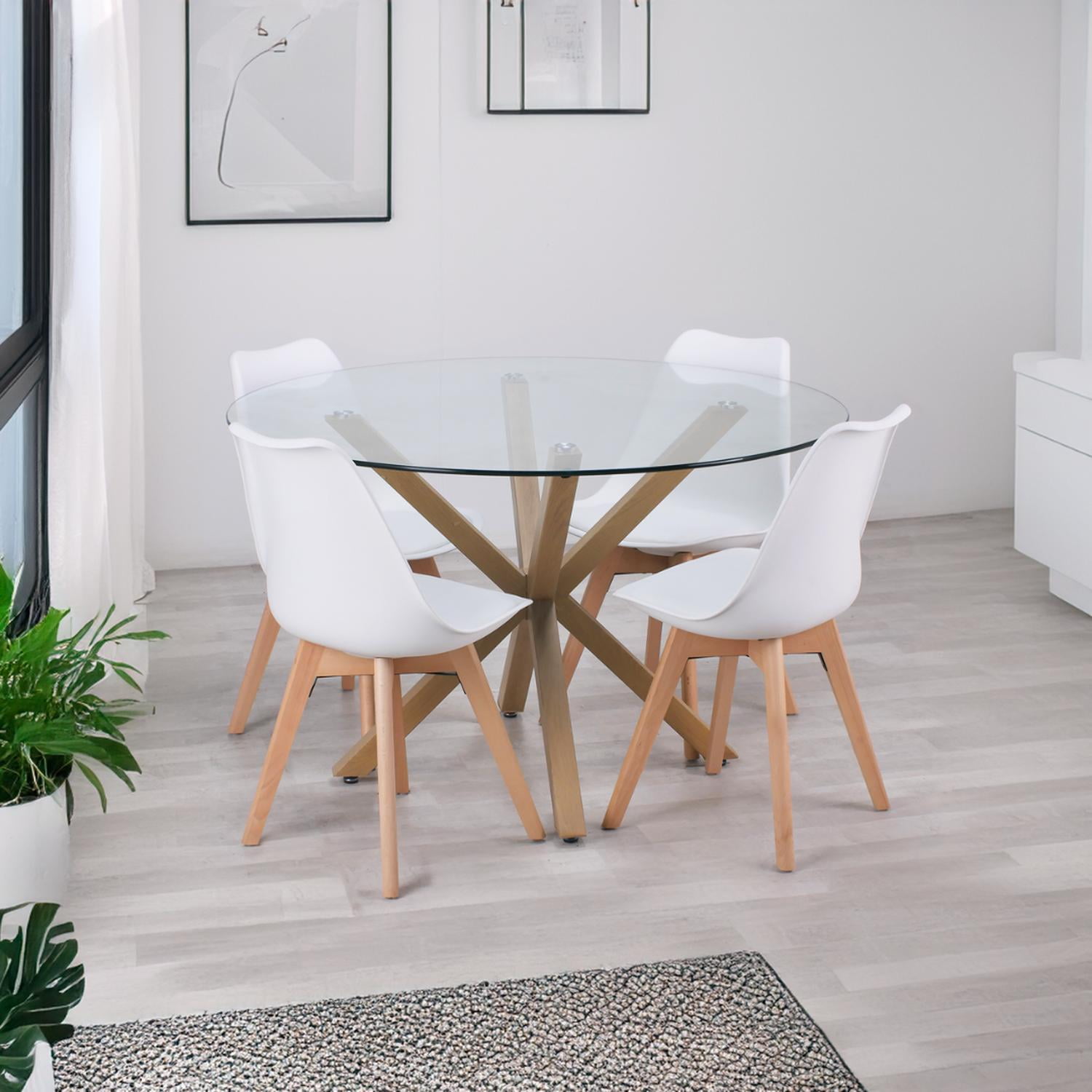 Pandalino - Comedor Mesa Equiz 120cm + 4 Sillas Tulip Blanca | Diseño Elegante