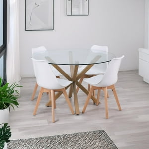 Pandalino - Comedor Mesa Equiz 120Cm + 4 Sillas Tulip Blanca | Diseño Elegante Blanco