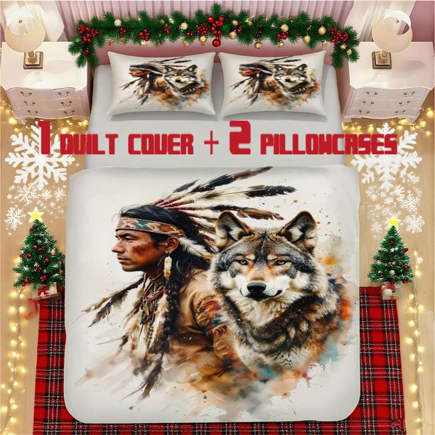 Indian Wolf Totem Soft Printed Bedding Set Polyester Fabric Decorative & Warm