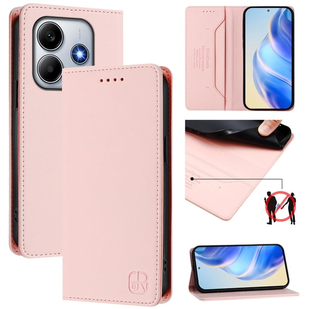 Funda Billetera con Soporte para Xiaomi Redmi Note 14 4G Bloqueo RFID Plegable Rosa