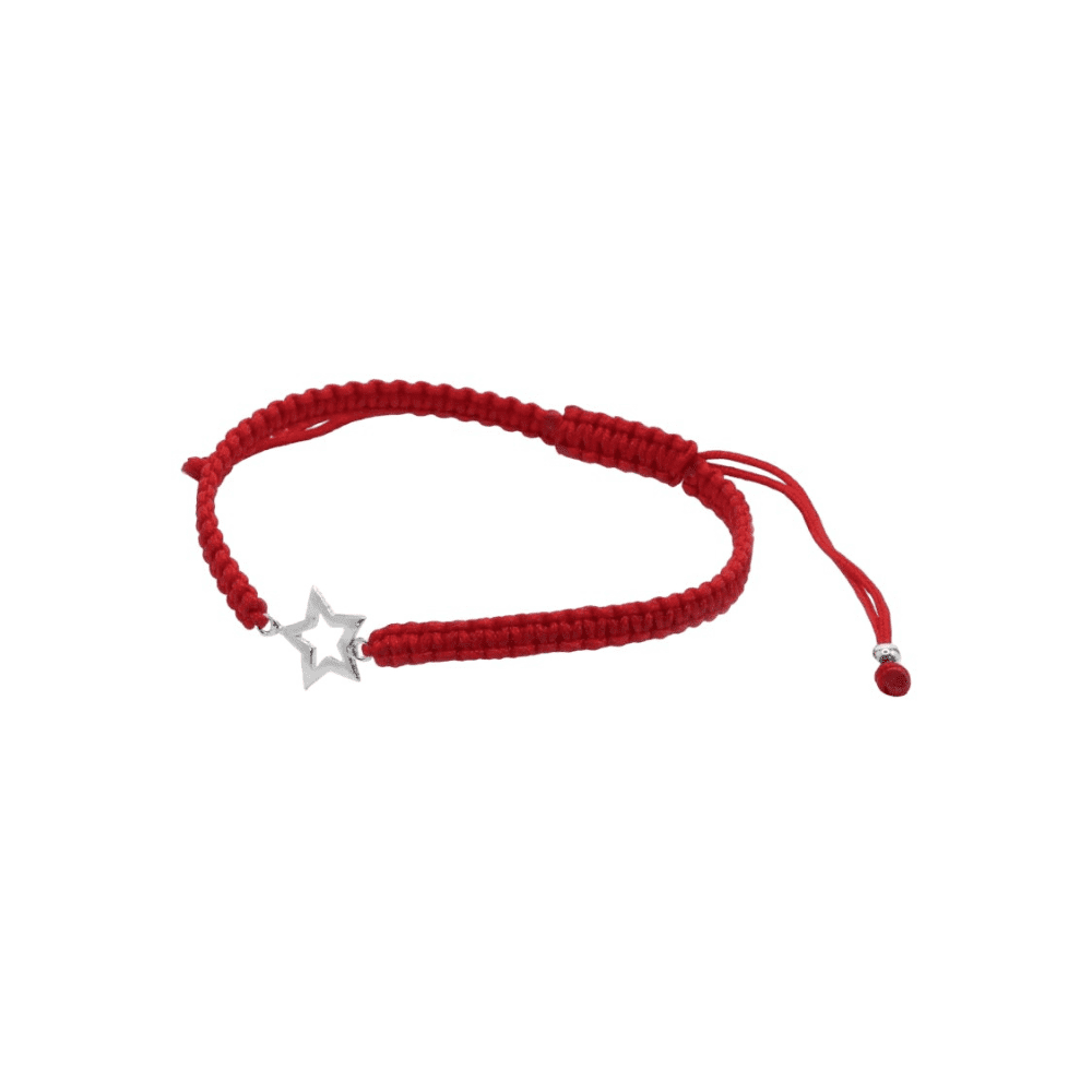 Fershop - Pulsera De Macramé Roja Con Figura De Plata Estrella