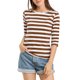 thumbnail image 1 of INSPIRE CHIC Camiseta Básica de Mujer con Mangas al Codo Cuello Redondo Ajustada Regreso a Clases Camiseta Casual Estampada Marrón Blanco S, 1 of 8