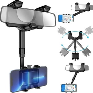 Genérico - Soporte De Teléfono Para Espejo Retrovisor - Giratorio Y Retráctil, Soporte Universal Compatible Con Iphone 11, 12, 13, 14 Pro Max Y Teléfonos Samsung-Negro