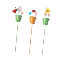 Magideal - 3 Estacas De Jardín Con Diseño De Flores, Diseño De Dibujos Animados, Para Decorar Plantas En Maceta, Para Invernaderos Exteriores, Césped Y Jardinerí Balde