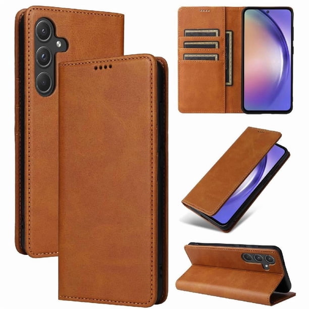 Funda Cartera para Samsung Galaxy A55 con Ranuras Tarjetas y Soporte - Protección Completa Marrón