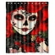 thumbnail image 1 of Cortina de ducha con diseño de calavera de azúcar del Día de los Muertos, juego de cortina de baño con ganchos, tamaño 60 x 72 pulgadas, 1 of 3