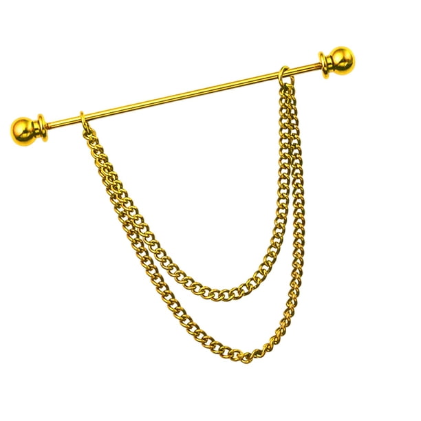 Pines de solapa para camisas de hombre, cadena, borla, broche, hebilla, clips de solapa con cadena para fiesta, boda, ropa, accesorios, decoración Dorado