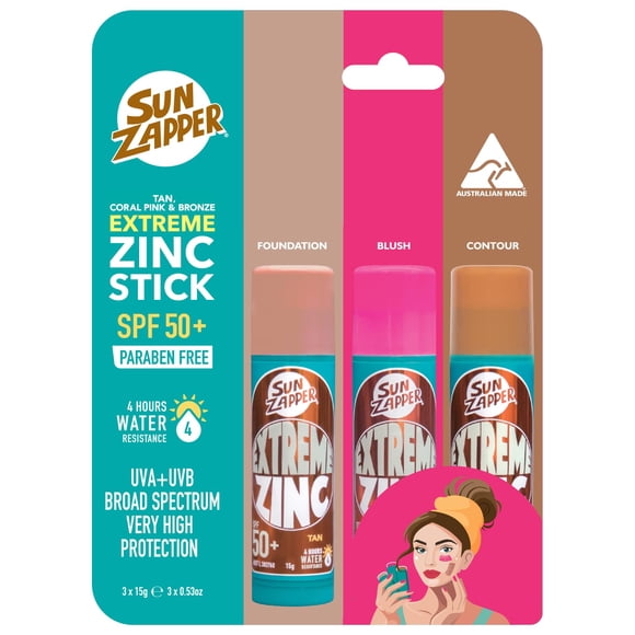 Protector solar en barra Sun Zapper Extreme Zinc SPF 50+, paquete de 3