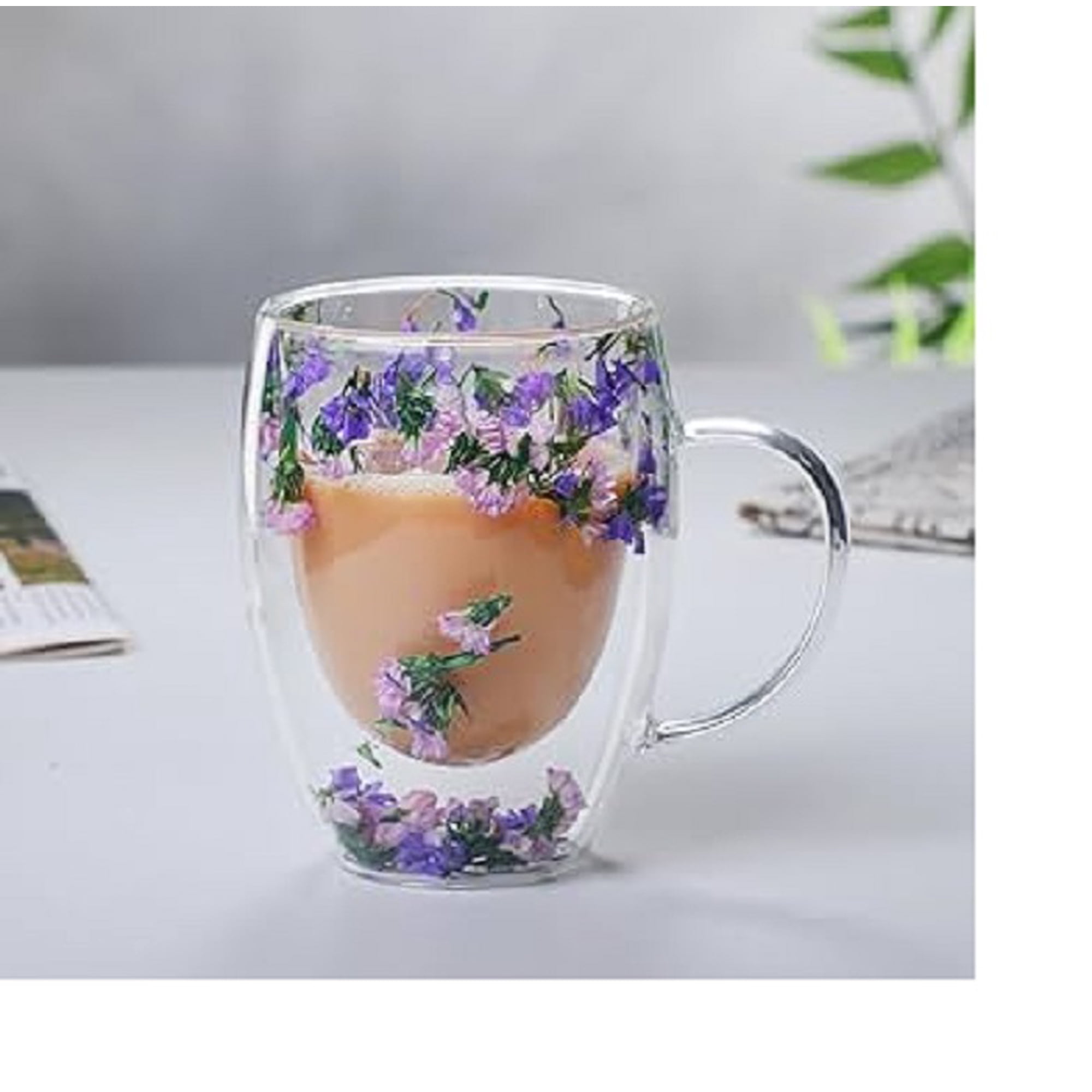 Genérico - Tazas Doble Pared Con Flores Eternas Color Moradas 350ml 12cm * 8 Cm
