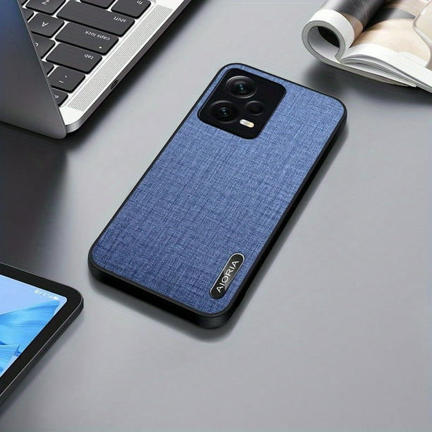 Metal Logo Phone Case For Xiaomi Redmi Note 12 Pro 5G Imitation Fabric Design With Precise Phone Buttons Back Cover