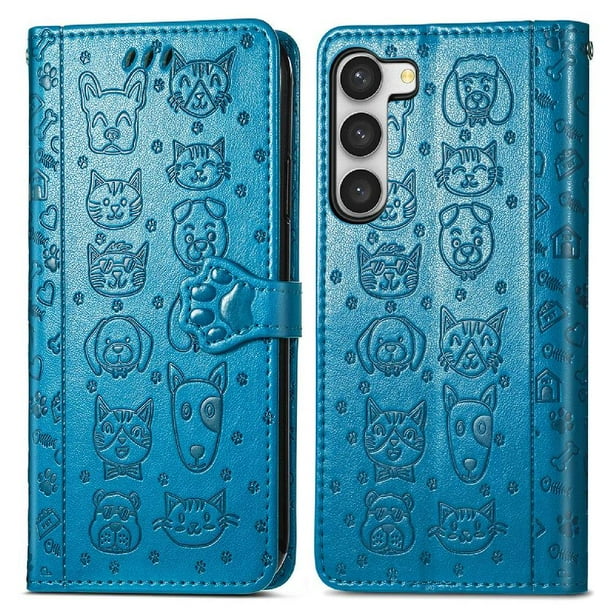 Funda Cartera FOXDOCK para Samsung Galaxy S23 Plus , Flip PU con Relieve de Gatos y Perros, Tarjetero y Soporte