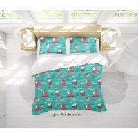 Milsleep - 3D Cartoon Barcos Ballena Patrón Funda De Edredón Set Ropa De Cama Set Funda Nórdica
