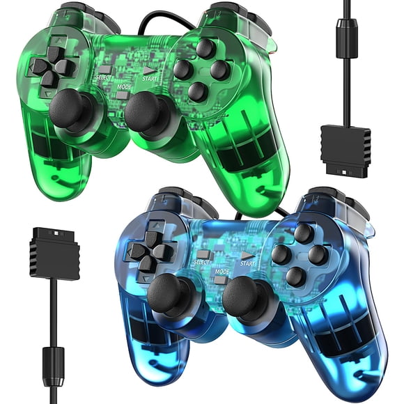 Controlador con cable Degulan para PS2 de alto rendimiento con doble vibración (ClearGreen y ClearBlue)