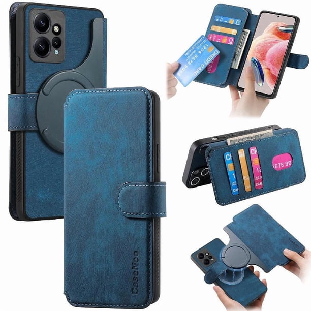 Funda Billetera Magnética para Xiaomi Redmi Note 12 4G Soporte Tarjetas Desmontable Azul