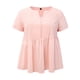 thumbnail image 2 of GRACE & GRANDEUR Blusas de Gingham de Pascua para Mujer Tallas Grandes 100% Algodón Top de Cuadros Peplum Cuello en V Manga Corta Verano Blusa Flowy Babydoll 4X Rosa Claro, 2 of 6