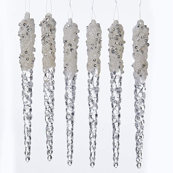 Carámbanos de plástico Ornament Kurt Adler con purpurina, 6 pulgadas, 6 unidades