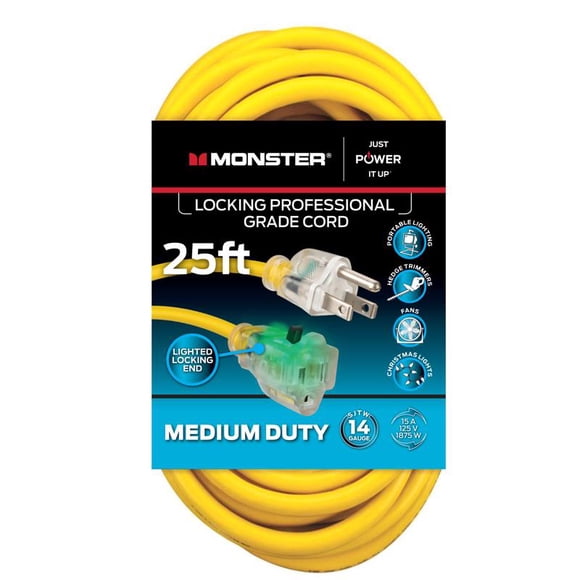 Cable de extensión Monster Just Power It Up de 7,6 m (25 pies), color amarillo