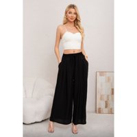 Likeshop - Pantalon Palazzo Algodon Mujer Tipo Lino Casual Playero Bolsillos 3004