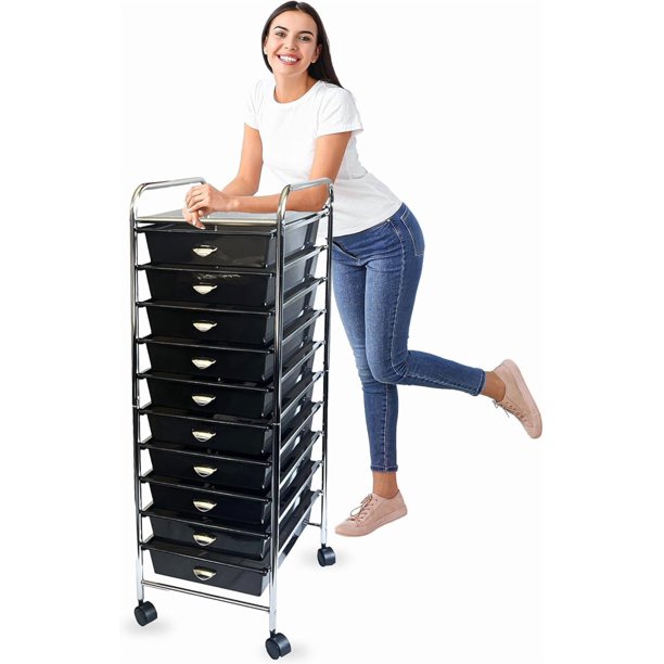 Organizador de almacenamiento USTECH enrollable de 10 cajones con ruedas bloqueables