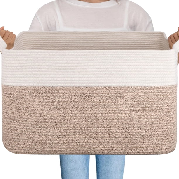 Cesta de almacenamiento OIAHOMY, cuerda de algodón de 95 l, color marrón y blanco, 60 x 43 x 36 cm