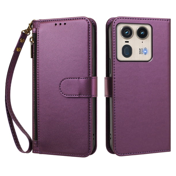 Funda Tipo Billetera para Motorola Moto Edge 50 Ultra 5G con Soporte y Bolsillo con Cierre Violeta intenso