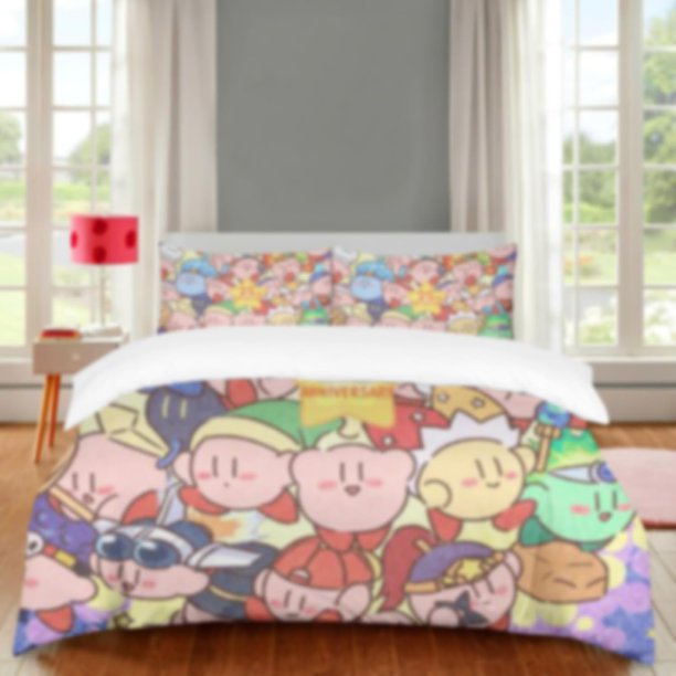 Pink Krbys Game Duvet Cover 3 Piece Bedding SetTeen Anime Comforter Cover Set Super Soft Duvet Cover with Pillowcase