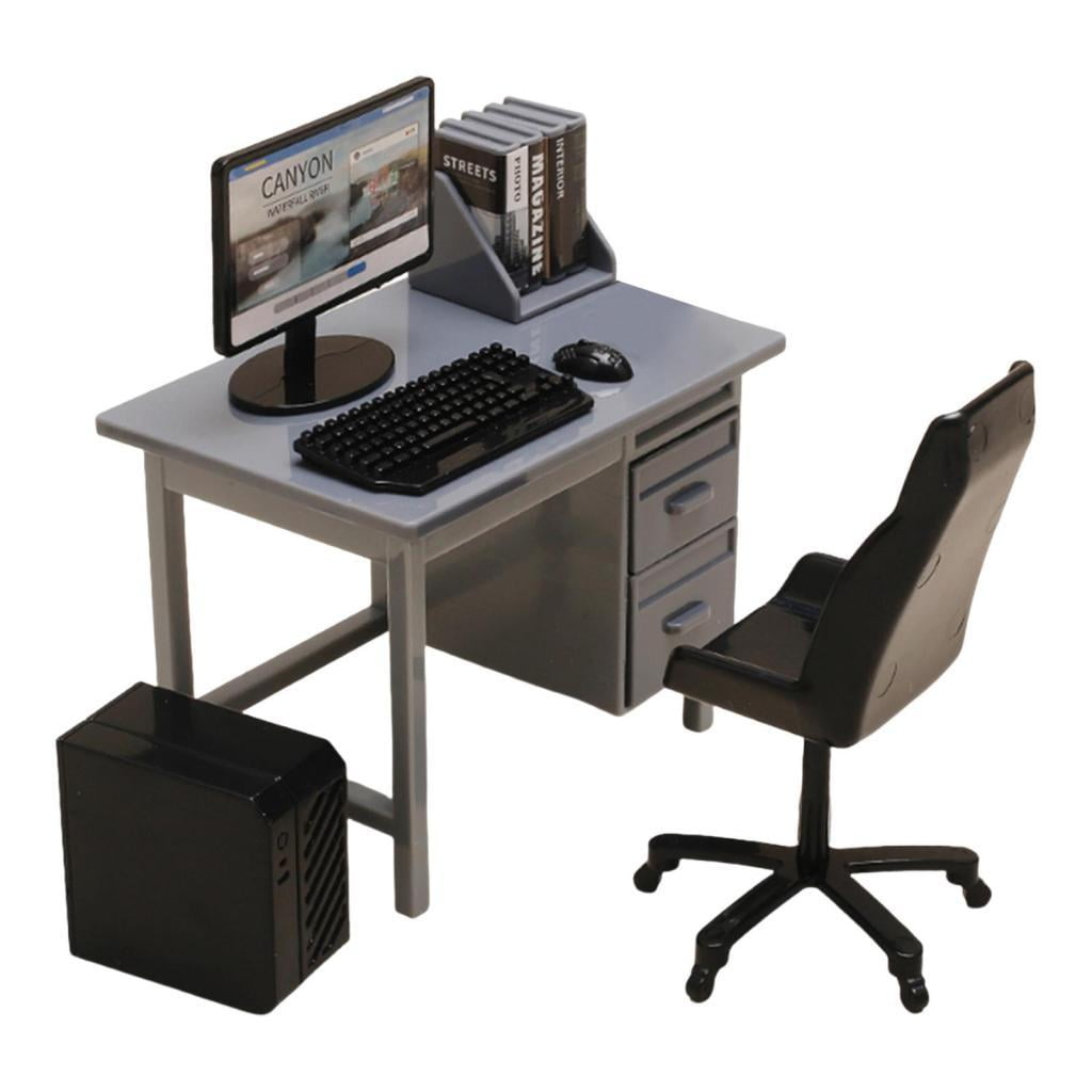 Magideal - Muebles Para Casa De Muñecas, Accesorios Para Casa De Muñecas, Accesorios De Simulación Para Niños, De Escenografía, Teclado, Minijuego De Computadora Escritorio Gris